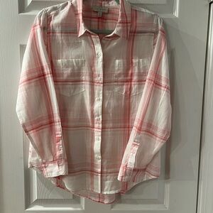 Lucky Brand Pink and White Plaid Shirt
